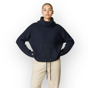 Sweaty Betty London Cowl Neck Long Sleeve Cotton Front Pocket Sweatshirt Navy M